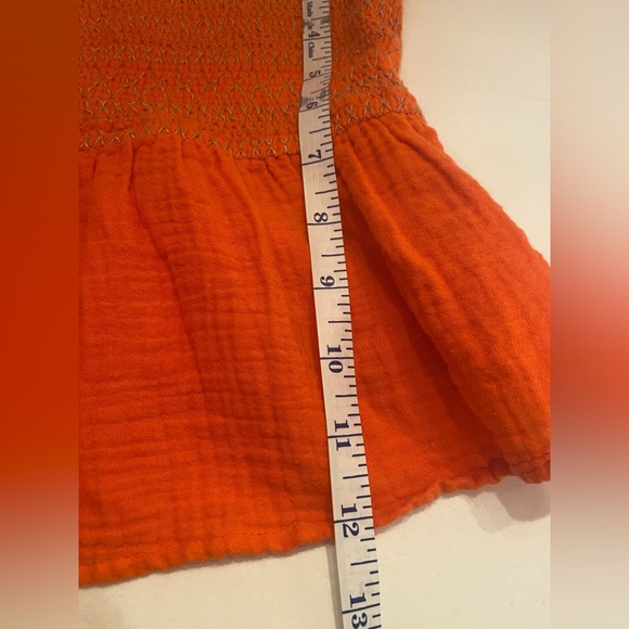 Free People Orange Smocked Tie Straps Tank Top Size XS - Picture 6 of 7